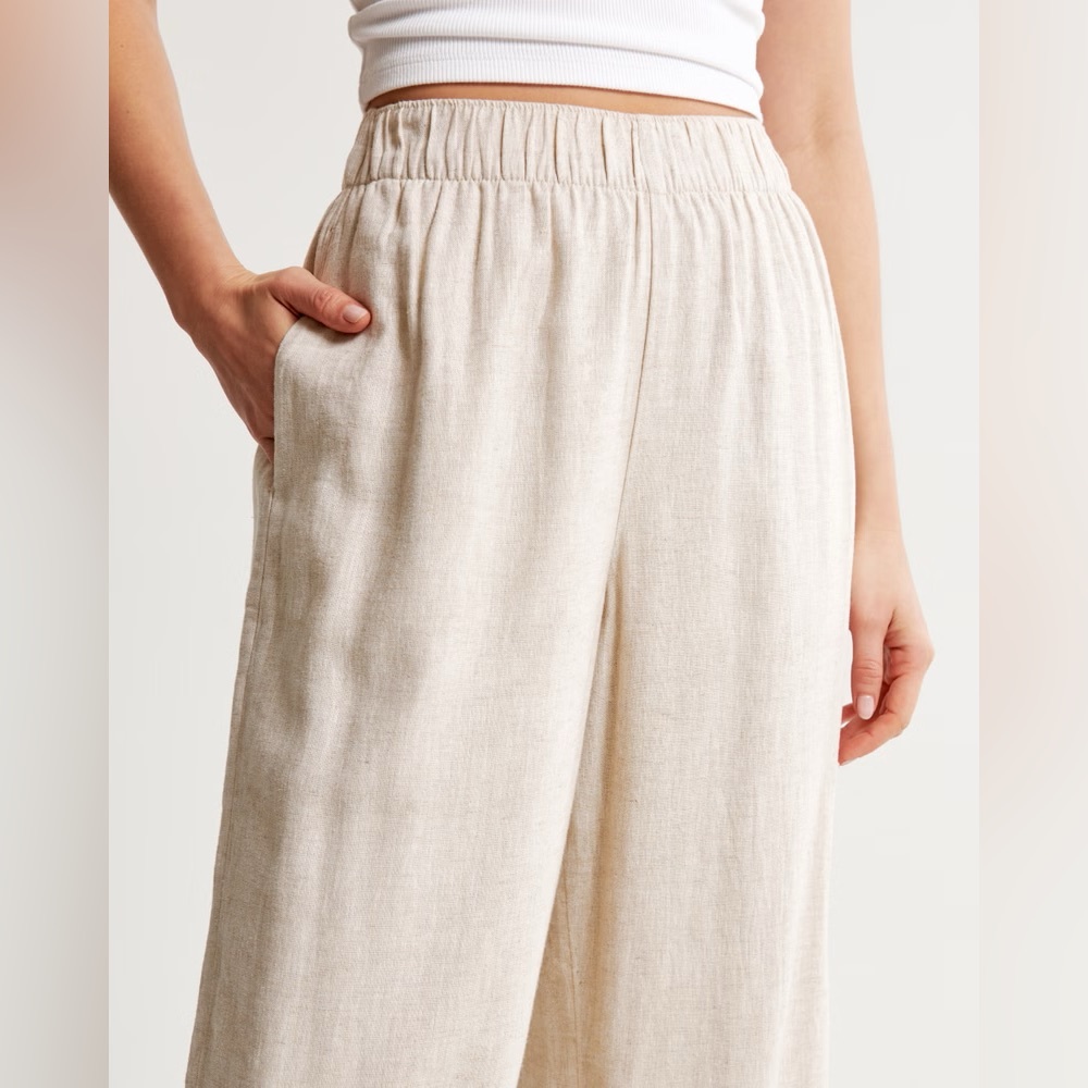 Abercrombie & Fitch Light Brown Linen-Blend Pull-On Wide Leg Pants